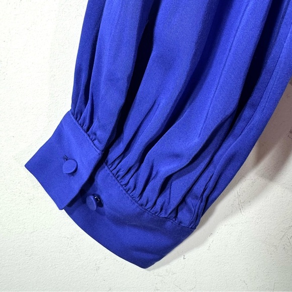 NWT Chicos Ruffle Tie Neck Pullover Blouse Royal Blue Sz  12~14 small flaw - Picture 7 of 11